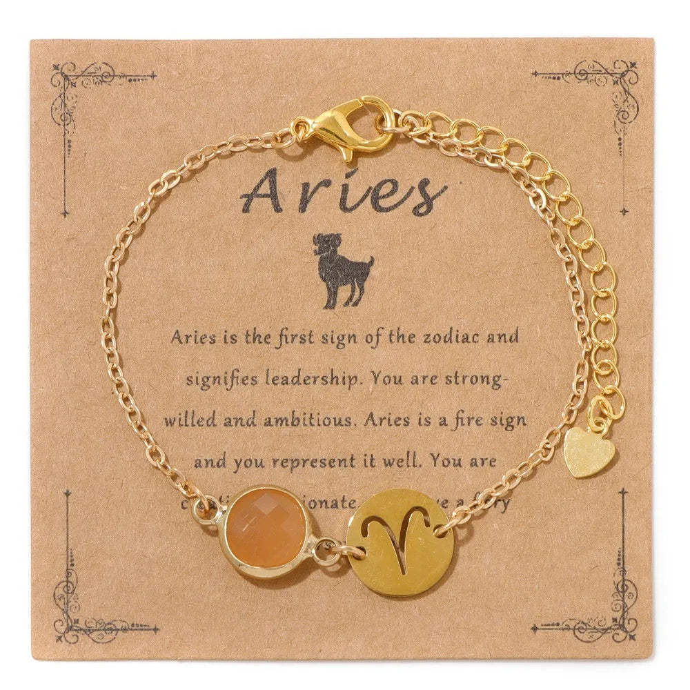 12 Zodiac Card Bracelet Gold Hollow Zodiac Charm 12 Birthstone Gemstone Diamond Zodiac Bracelet for Women Men Couple Friend