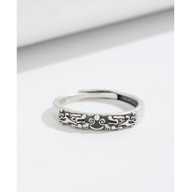 Personalized Jewelry S925 Sterling Silver Ring Vintage Thin Circle Carved Pattern Luck Pixiu Finger Ring for Men