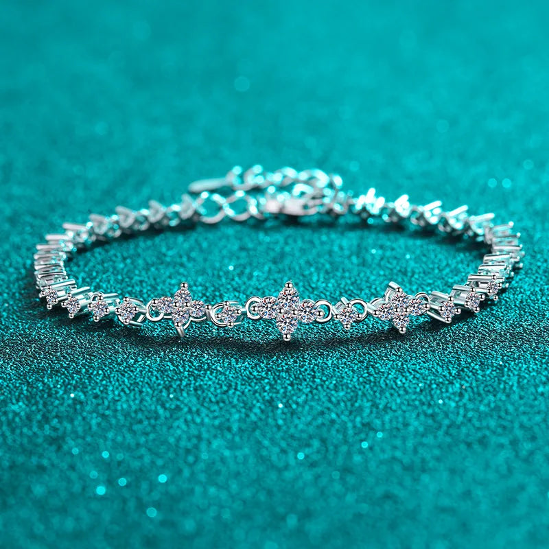 Silver 925 Original Total 3 Ct Brilliant Cut Diamond Test Past D Color Moissanite Full Star Bracelet for Wedding Fine Jewelry