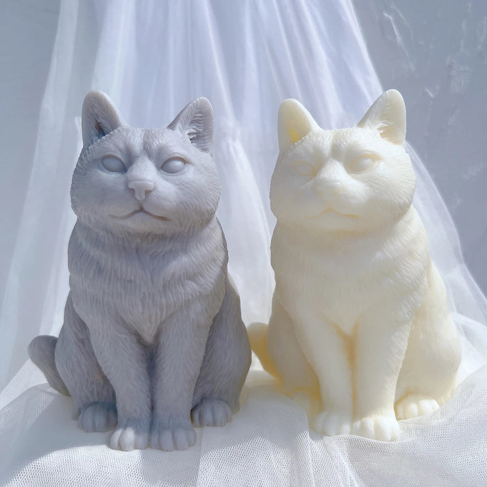 Animal Soy Wax Silicone Mould Cats Lover Home Decor Gift Sitting Cat Candle Silicone Mold