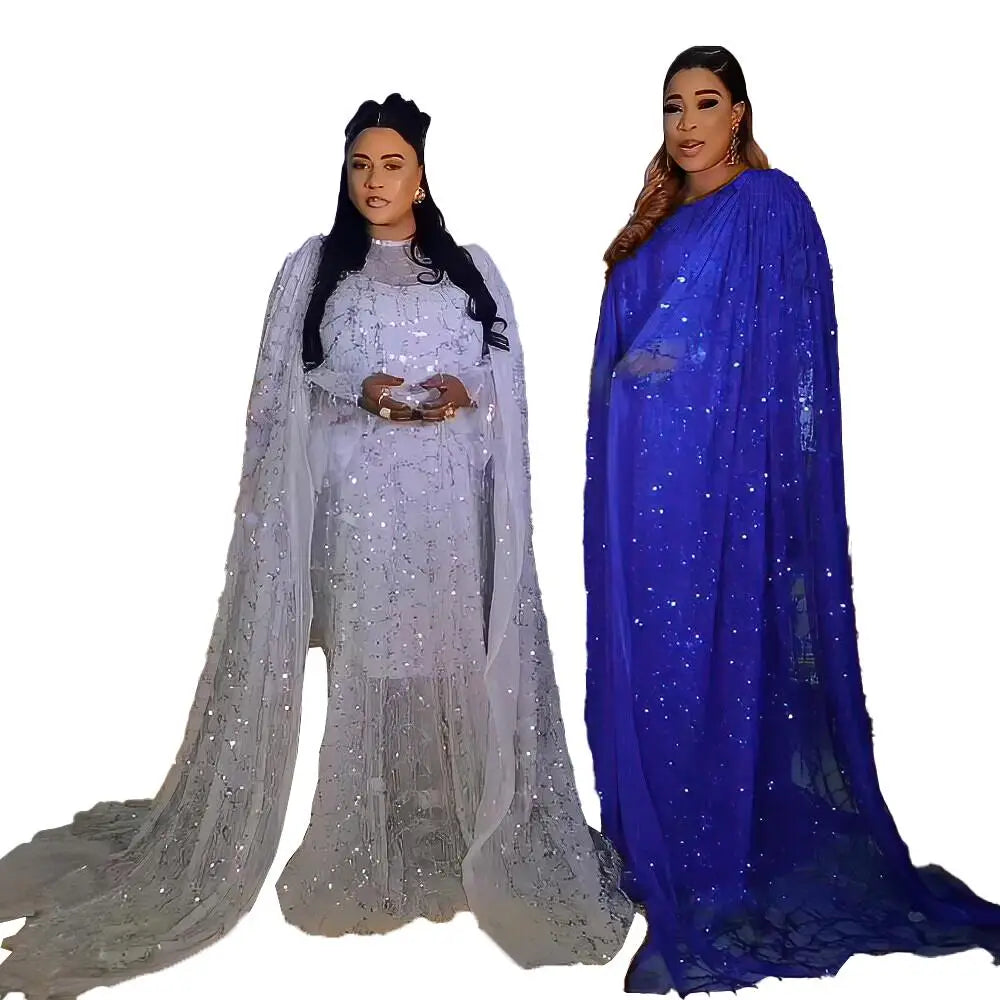 New Design Africa Clothing for Women Dress Sequin Mesh Gauze African American Clothing Two-piece Dress Sequin Abaya