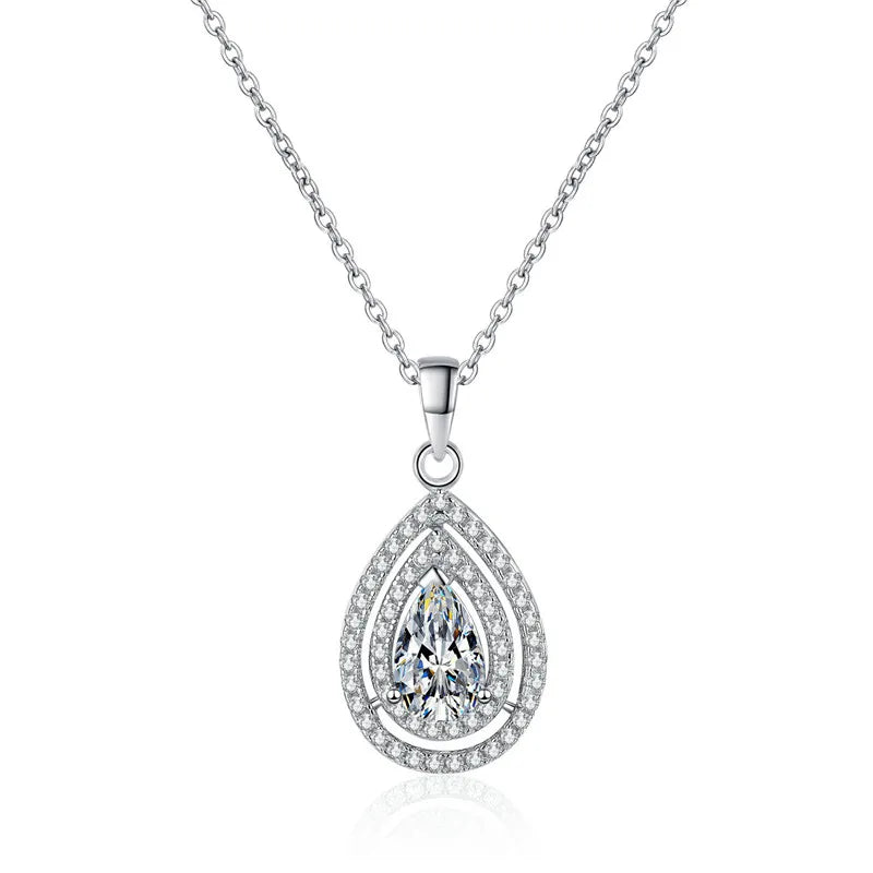 Custom Personalised 925 Sterling Silver Chain 1ct Pear Cut Moissanite Pendant Diamonds Necklace Full Pave Fashion Jewelry Gifts