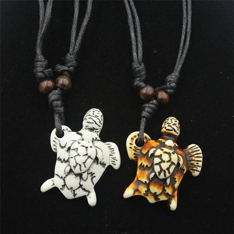 Adjustable Fashionable Trendy Wax Cord Sweater Chain Necklace Resin Turtle for Couples-Wholesale