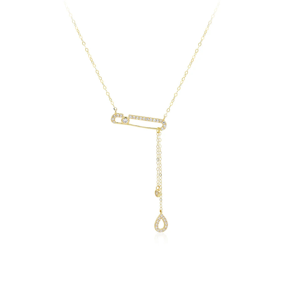 Factory Direct Luxury Link Chain Pendant Necklace 18K Pure Gold with Zircon for Ladies Perfect Gift for Girlfriends