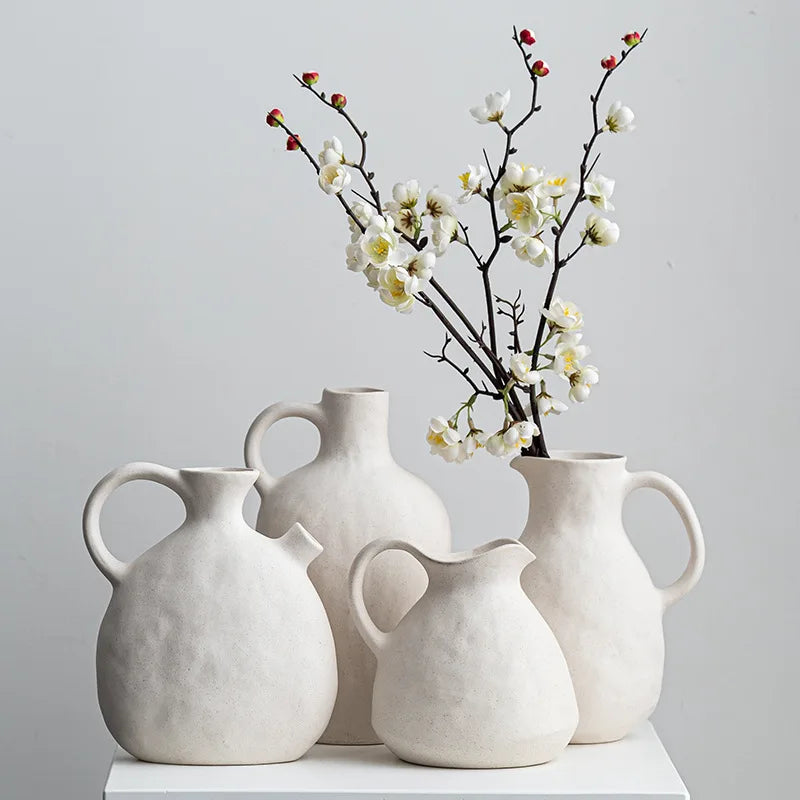 Modern  Large Ceramic Vase Earth Ware  Water Jar Cream Stone Ceramic Vase