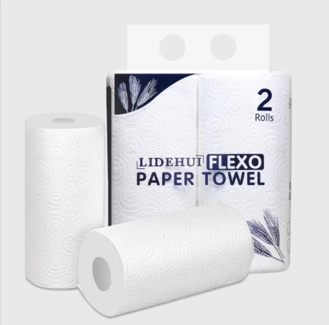 Hot Sale  Disposable Wood Pulp Roll Paper Kitchen 2 Ply Kitchen Paper Towel