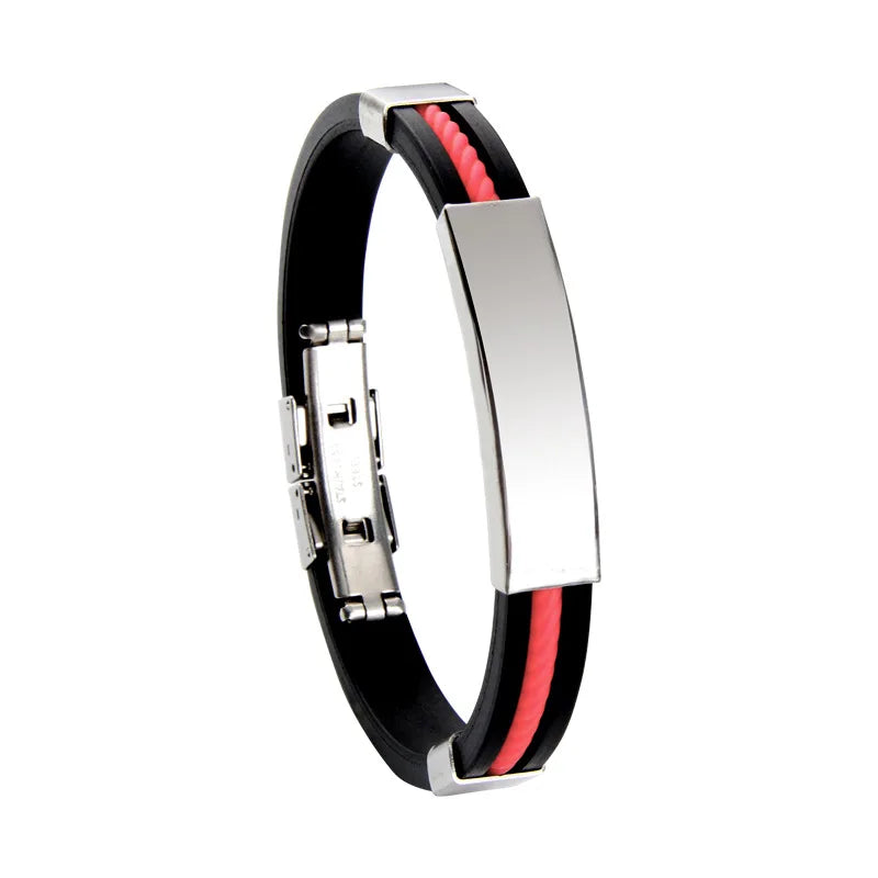Little Tower Design Fashion Ilicone Bangle Rubber Cheap Band Stainless Steel Fine Bracelet Jewelry for Graduation Party
