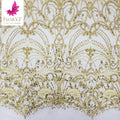 Hot Sale African Gold 3d Beaded Sequins Pearls Lace Fabric Wedding Bridal Dress Aso Ebi HY2219