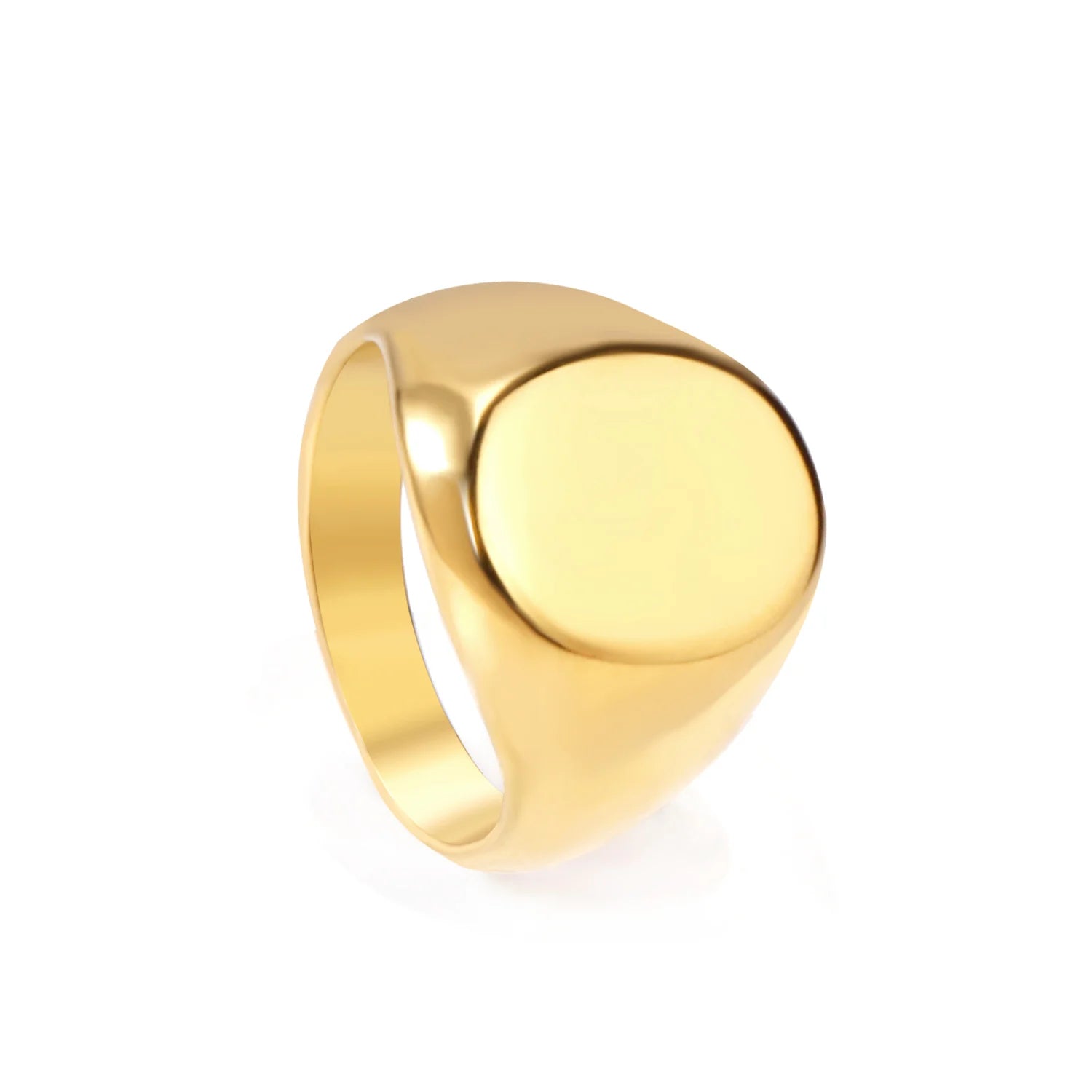 18K Gold Plated Stainless Steel Engrave Signet Rings Jewelry Women Minimalist Oval Band Fashion Chunky Ring for Couples