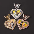 Exquisite Gold Brass Iced CZ Picture Butterfly Hook Pendants HipHop Love Heart Frame Sublimation Couple Photo Pendant Rope Chain