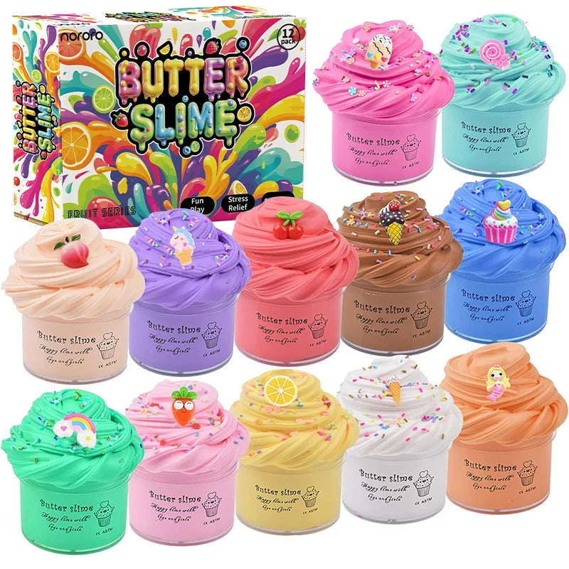 12 Color DIY Slime Butter Soft Stretchy and Non-sticky Cloud Slimes Making Set Toy Party Favors for Kids Gift