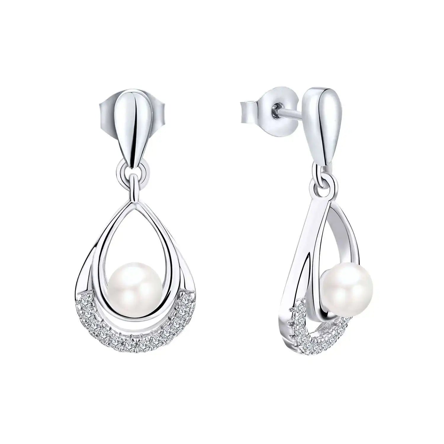 Charming Ladies Water Drop Shape Stud Earrings 925 Silver Mother of Pearl Dangle Drop Earrings for Anniversary Party