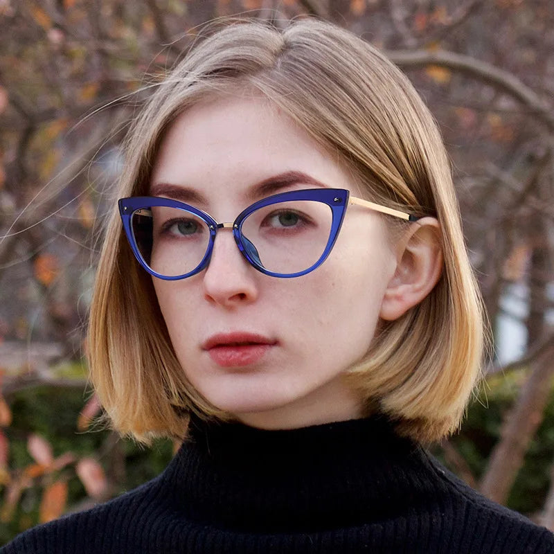 2070 Eyewear Trendy Cat Eye Metal Frames Cat Eye Spectacle Glasses Anti Blue Light Optical Frame Women Eyeglasses Wholesale