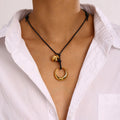 YuJin 18K Gold Silver Stainless Steel Bold Exaggerated Irregular Circle Pendant Necklace Adjustable Black Wax Rope Necklace