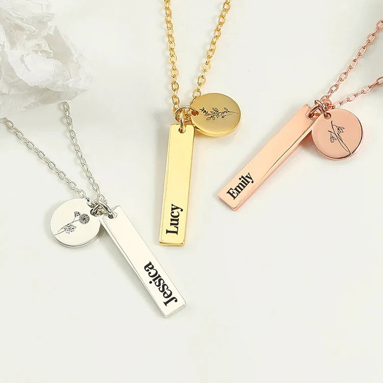 G2272 Wholesale 18K Gold Plated Stainless Steel Custom Engraving Name Disk Long Bar Blanks Nameplate PendantJewelry Necklace