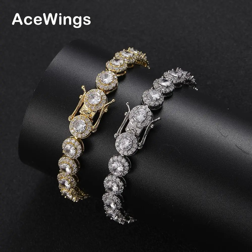 BB038 8mm Brass Gold Plated Cubic Zircon Hip Hop Women's Tennis Chain Bracelet Fashion Jewelry