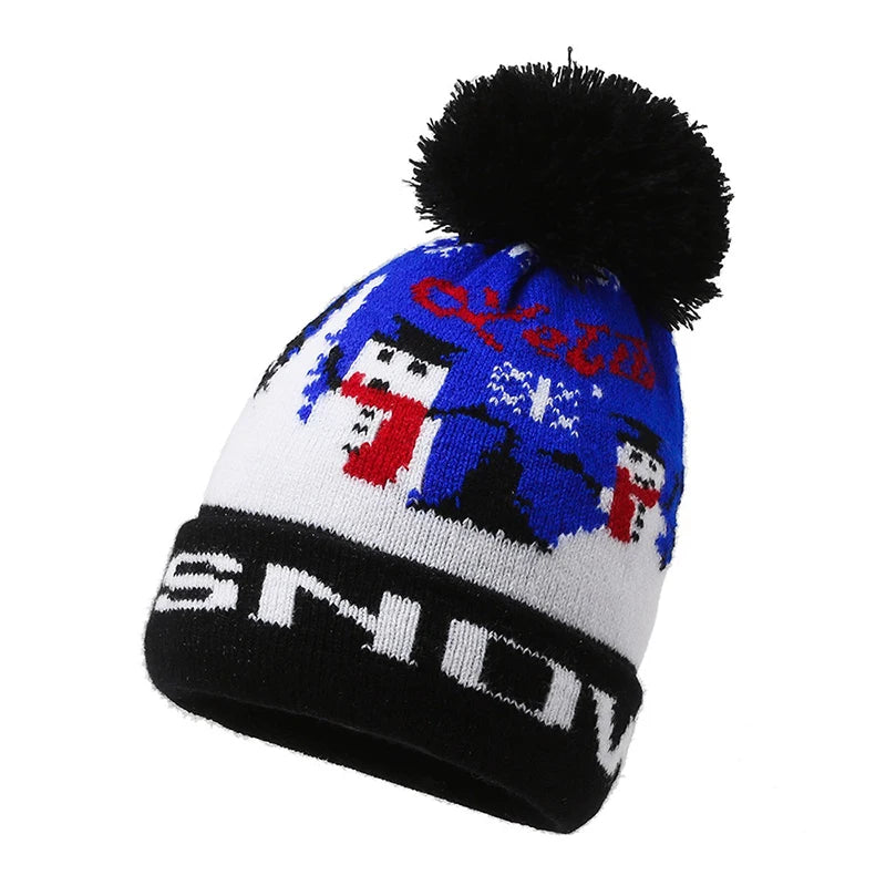 Christmas Hats Sweater Santa Elk Knitted Beanie Hat With Pom Cartoon Pattern Christmas Gift for Adult New Year Supplies