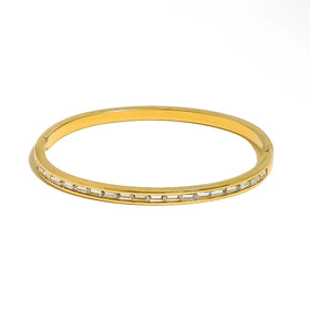 Wholesale Hypoallergenic 18K Gold Plated Cuff Bangle Bezel Diamond Tarnish Free Waterproof Gold Plated Pvd Bangle