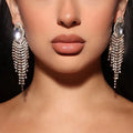 Handmade Luxury Zircon Bling Rhinestones Dangle Tassel Earrings Statement Crystal Drop Earrings Bridal Jewelry
