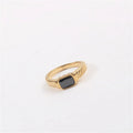 Vong Black Zircon Stainless Steel Temperament Minimalist Emerald Ring  Anel Preto Red Zircon Stainless Steel Emerald Ring  Women