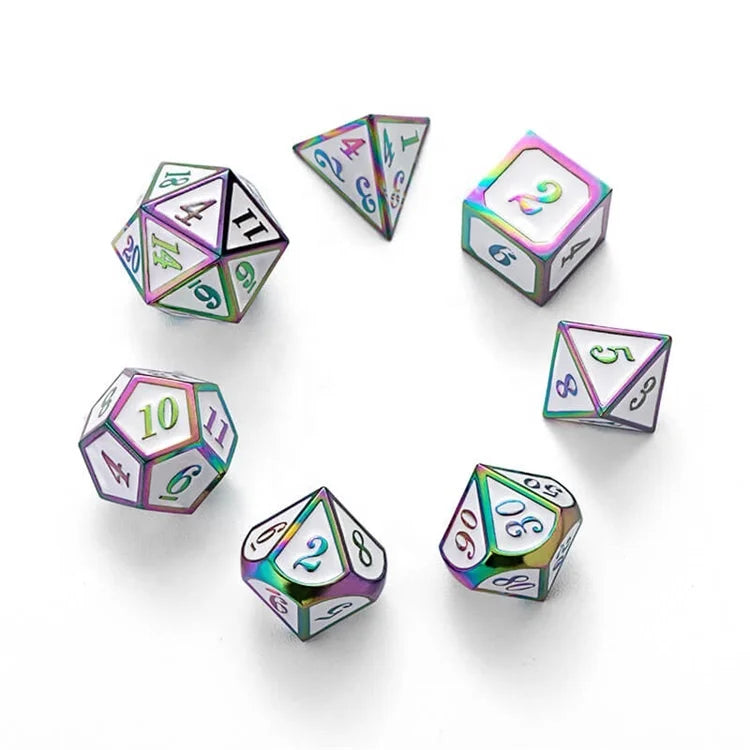 White Bulk Dice Wholesale Personalized RPG DND Polyhedron Metal Dice with Color Edge