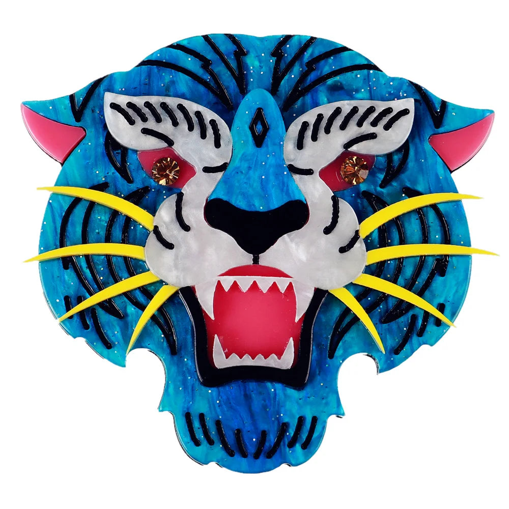 Wholesale Resin Ornaments Line Carving Cute Leopard Fierce tiger Cartoon Children's Clothing Ornaments Acrylic Brooch