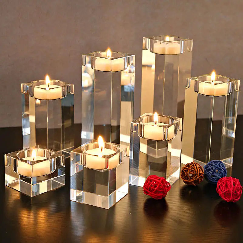 Spot Europe Dining Table Solid K9 Crystal Candle Holders Stand Wedding Home Decor Candlestick Table Centerpieces