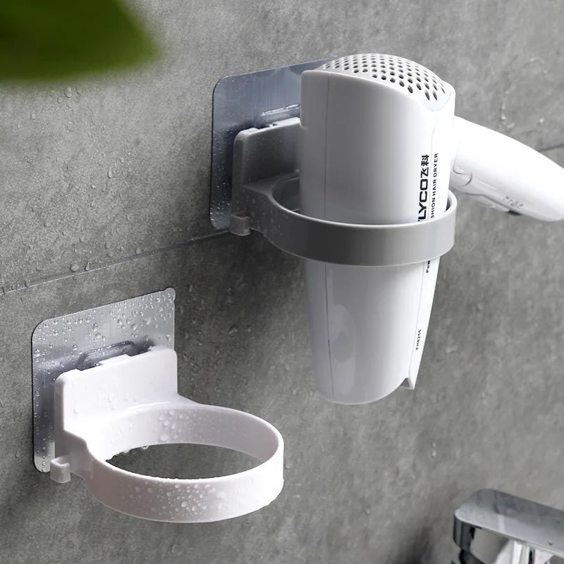 Wall-Mount Adhesive Hair Dryer Holder Rack Plastic Storage Rack No-punch Hair Dryer Rack Organizer