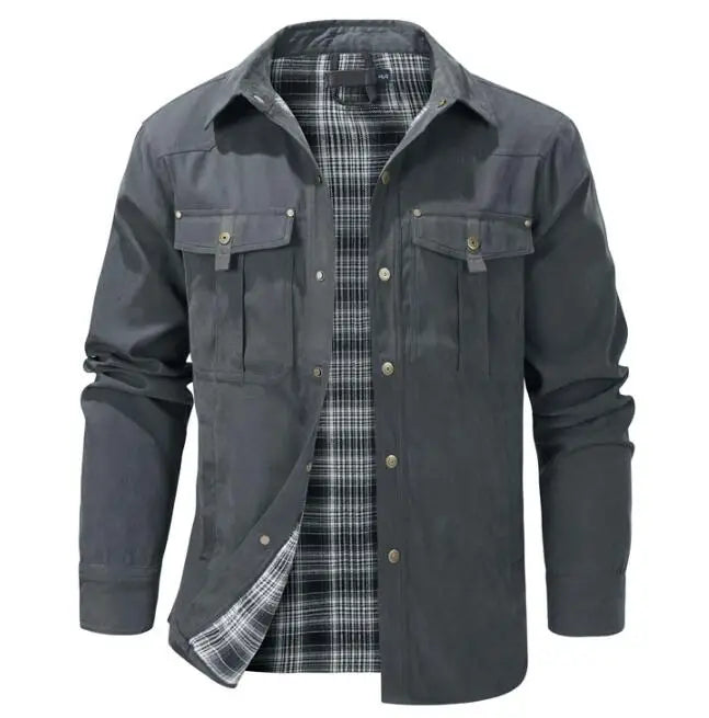 Men's Oversized Lapel Collar Plaid Flannel Jacket Retro Casual Western Style Shirt Jacket Coat