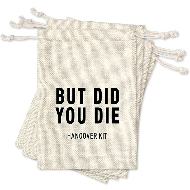 6x8 Inch Drawstring Jute Linen Hangover Kit Gift Bags Bachelor Party Bachelorette Bridal Shower Pouches