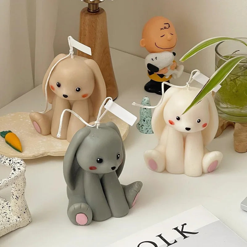 3D Cute Kawaii Home Decor Cartoon Animal Silicone Mold Sitting Bunny Rabbit Theme Silicone Candle Mold