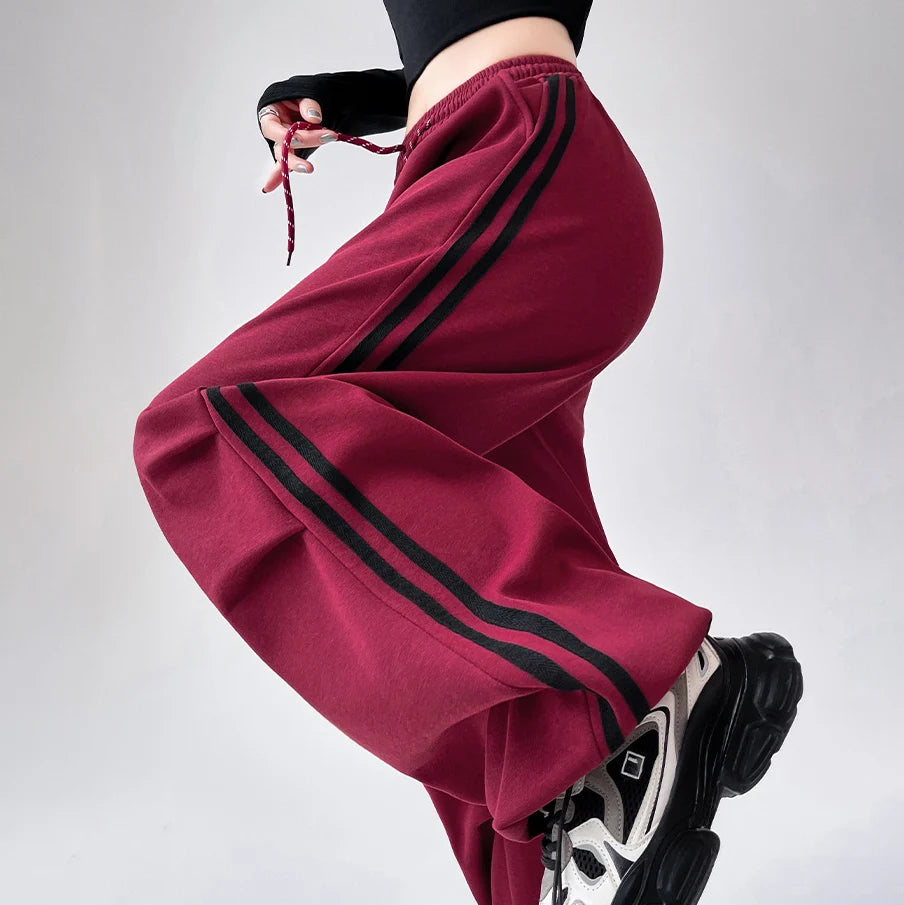 Custom 2025 Fall Women's High Waist Wide Leg Sports Pants Casual Fashion Trend with Logo Flat Front Plain Dyed