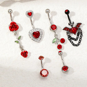 Fashion Jewelry Body Chain Red Piercing Navel Ring Sets Stainless Steel Belly Rings Wholesale