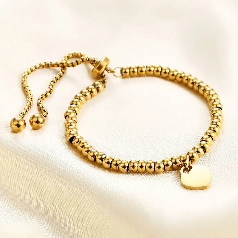 Custom Women Fashion Jewelry Laser Engraved Logo Tarnish Free Fashion Adjustable Personality Bead Bracelet