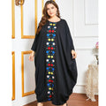 Large Size Loose Black Embroidered Bat Sleeve Robe Dubai Long Sleeve Women's Dress