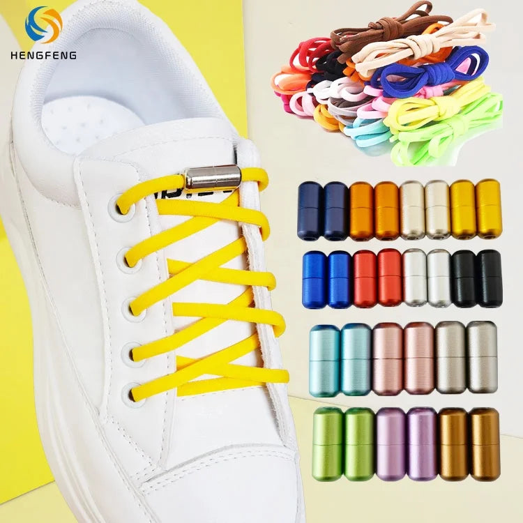 Creative Flat Elastic No Tie Shoelaces Semicircle Shoe Laces Metal Buckle Capsule Quick Locking Shoe Laces