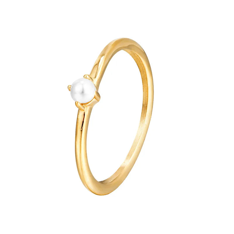 Dainty Stainless Steel Gold Plated Ring Claw Setting Freshwater Pearl Ring for Women