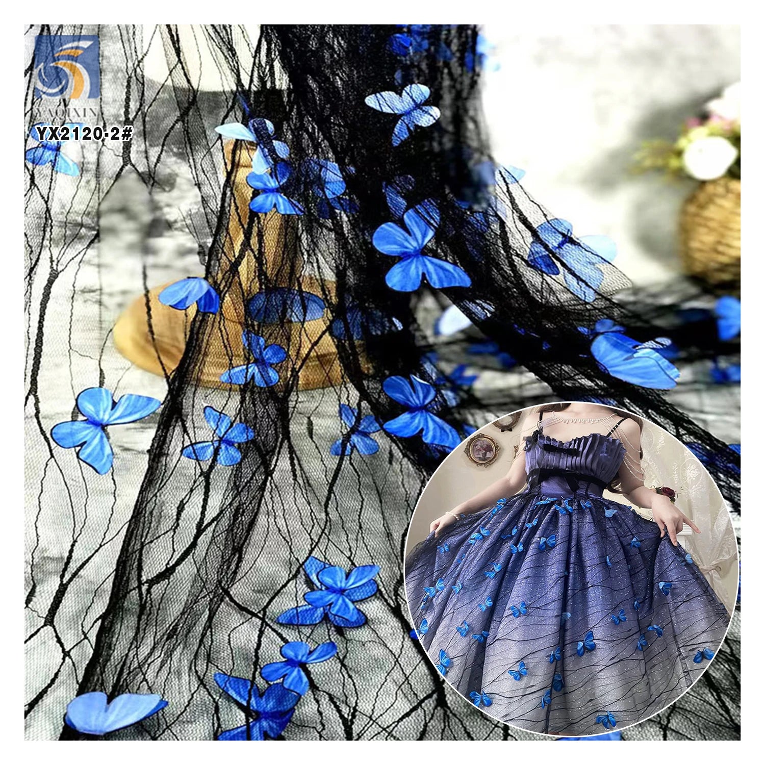 2025 Lace Butterfly 3D Embroidery Lace Fabric Tulle Summer Children's Dresses Headdress Diy Butterfly Mesh Fabric