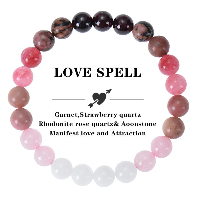 Wholesale Healing Garnet Strawberry Quartz Rhodochrosite Tiger Eye Gemstone Crystal Beaded Stretch Yoga Natural Stone Bracelet MegaBDM