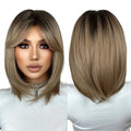 Blonde Ombre Short Bobo Synthetic Natural Hair Wig with Bangs for Women Cosplay Party Heat Resistant Fiber Wigs