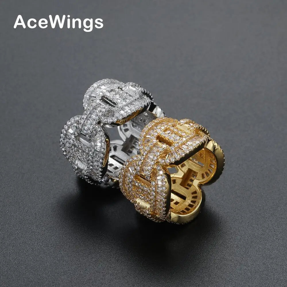 R036   Hip Hop  Ring Brass Gold Silver Color Cubic Zircon Iced RING Fashion  Jewelry