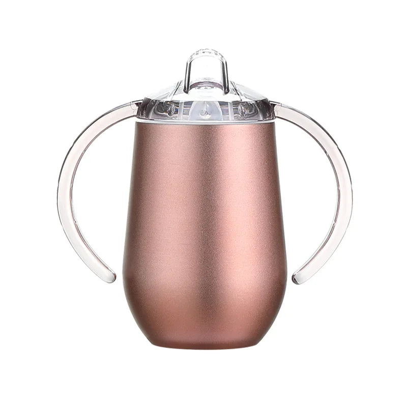 Custom 10oz Kids Stainless Steel Sippy Cups Egg Shape Insulated Double Wall Blank Baby Tumblers with Handles for Sublimation