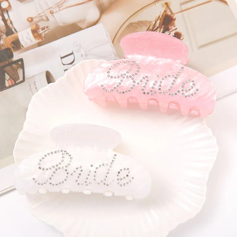 Wholesale Large Diamonds Rhinestones Lettering Hair Claw Clips for Simple Shark Hair Accessories