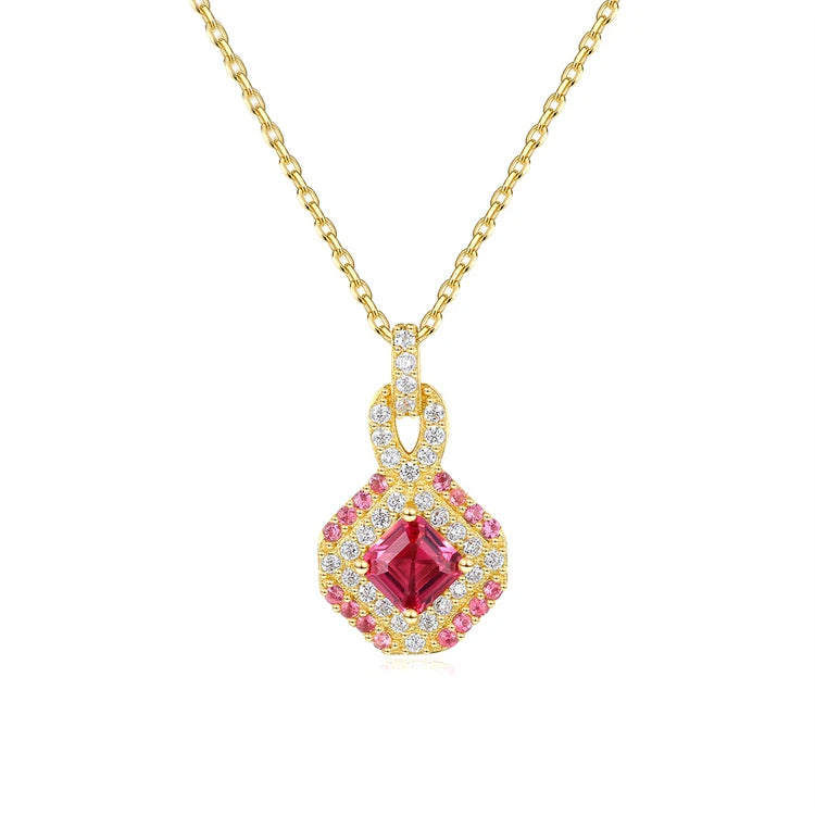 Fine Jewelry 925 Sterling Silver Full Diamond Zircon 18k Gold Women Fashion Gemstone Pendant Necklace