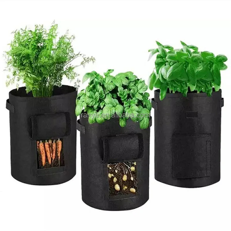 Vegetable Potato Planting Bag Felt with Side Window 7 Gallons Fabric Grow Pots 30 Liters Black