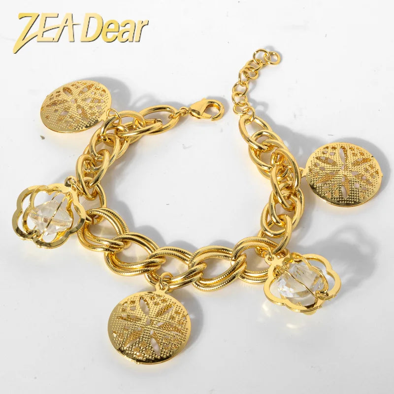 Fashion Jewelry Fashion 18K Gold Plated Zircon and Flower Branch Charm Bracelets for Women