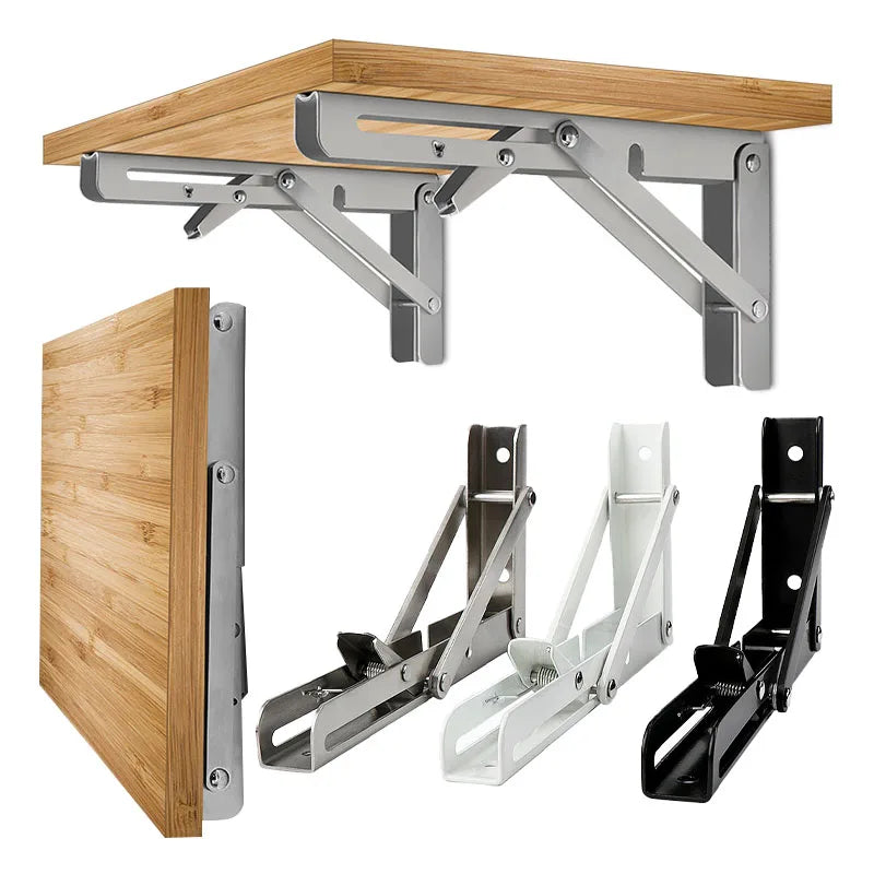 Stainless Steel Folding Hinge Space Saving Heavy Duty Triangle Collapsible Wall Mounted Shelf Brackets RV Table Work Bench Xiong