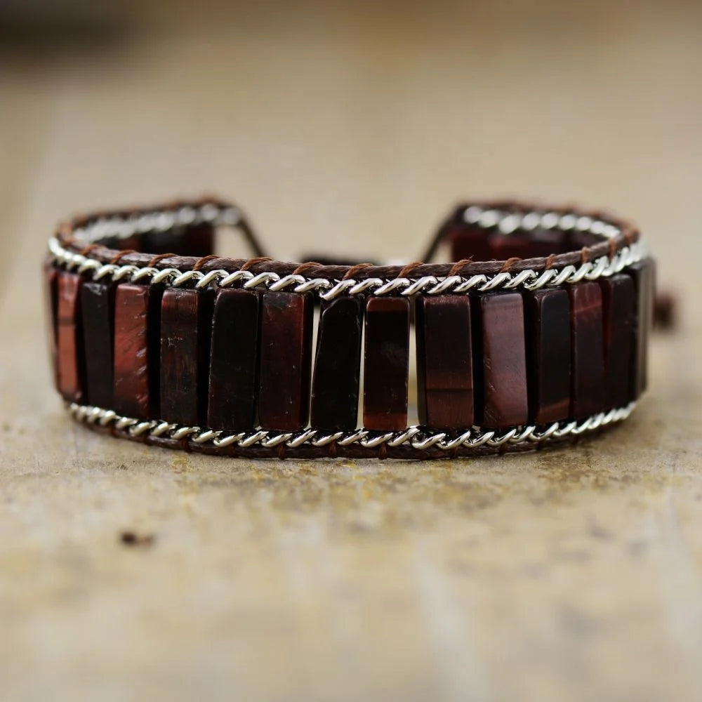 Bohemia Handmade Emperor Jasper Tube Bracelet Custom Braided Leather Yoga Jewelry 7 Chakra Wrap for Men