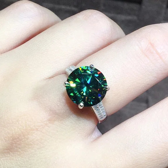 Fashion 925 Silver 3 Carat Brilliant Cut Pass Diamond Test Sparkling Green Moissanite Wedding Ring for Women Gift Fine Jewelry