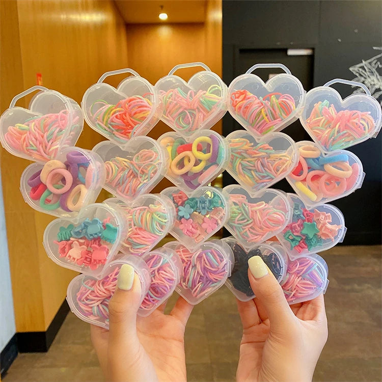 2021 New love Boxed Cartoon Small Flower Hair Clip Girl Elastic Disposable Rubber Band 4 Box Set Wholesale